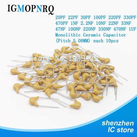 18ValuesX10pcs=180pcs 20PF-105(1UF) 50V Mono Monolithic Capacitors ,Monolithic Ceramic Capacitor Assortment Kit ► Photo 1/2