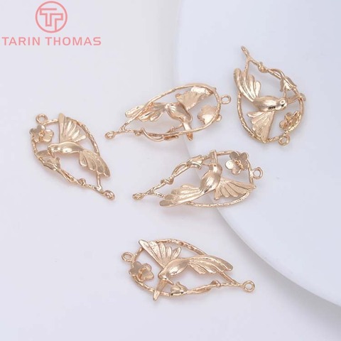 6PCS 35.5x20.5MM 24K Champagne Gold Color Plated Brass Hummingbird Connect Charms Pendants High Quality Diy Jewelry Accessories ► Photo 1/3