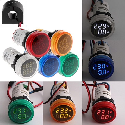 Digital Voltmeter Ammeter 22mm Round AC 50-500V 1-100A Voltage Volt Amp Monitor ► Photo 1/6