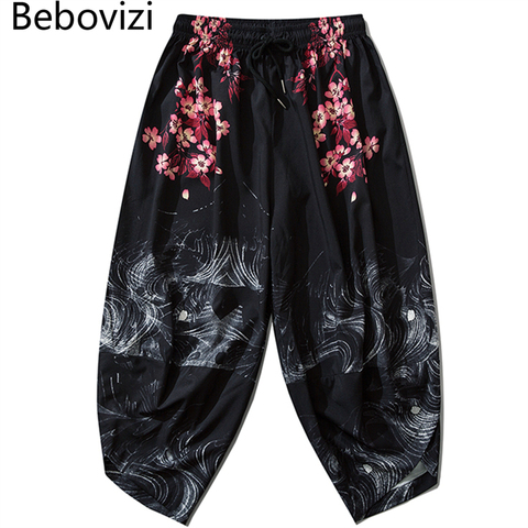 Bebovizi 2022 Japanese Style Harajuku Men Trousers Sakura Samurai Costume Loose Fashion Women Traditional Bloom Pants Haori ► Photo 1/6