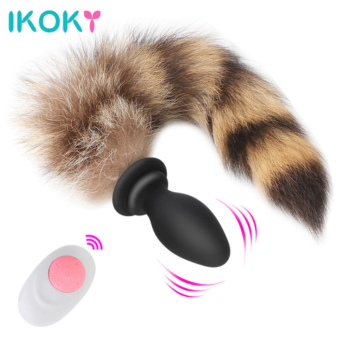 IKOKY 10 Frequency Remote Control Sex Toys For Couples Anus Dilator Adult Game  Vibrating Butt Plug Fox Tail Anal Plug Vibrator ► Photo 1/6