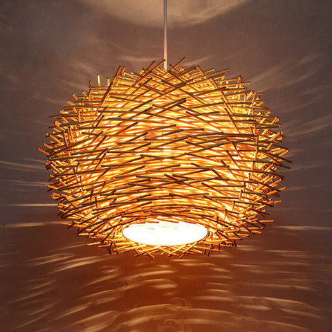 Handmade Bird Nest Pendant Light Wicker Wood Hotel Restaurant Dinning Room Cafe Bar Nordic Rattan lustre Modern Hanging Suspension ► Photo 1/6