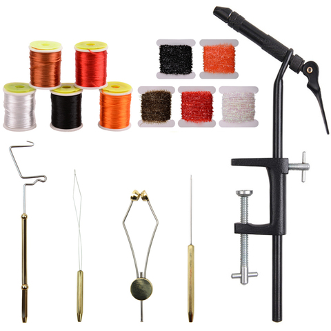 Steel Fly Tying Vise with Dubbing needle Rotary whip finisher bobbin threader holder set with Multicolor Fly Fishing Tying line ► Photo 1/6