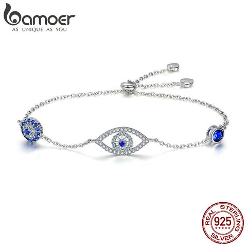 BAMOER Hot Sale 100% 925 Sterling Silver Blue Eyes Link Women Bracelets for Women Sterling Silver Jewelry Making Gift SCB089 ► Photo 1/6