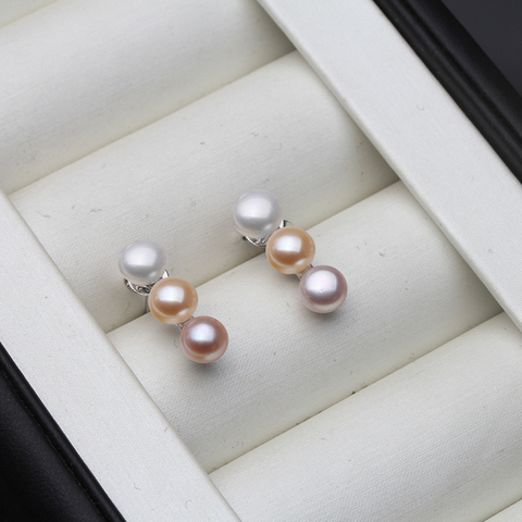 2022 Real 925 Sterling Silver Fine Natural Pearl Jewelry Stud Pearl  Earrings For Women Wholesale ► Photo 1/5