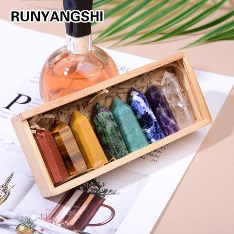 8pcs/set Natural crystal Single Point Healing Crystal Wand 6 Faceted Reiki Chakra Stones Crystal Healing Prism for Reiki gifts ► Photo 1/6