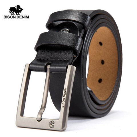 BISON DENIM Cowskin Belt Men Accessories Cowboy Genuine Leather Belts For Men Vintage Pin Buckle Mens Belts Gift For Man N71015 ► Photo 1/6