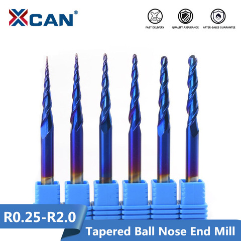 XCAN Tapered Ball Nose End Mill 1pc 6mm Shank R0.25/R0.5/R0.75/R1.0/R1.5/R2.0 CNC Router Engraving Bit End Milling Cutter ► Photo 1/6