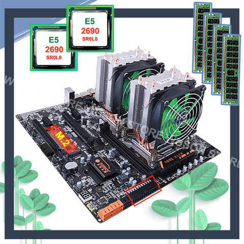 HUANANZHI X79-4D Motherboard with M.2 Slot 2 Giga LAN Port Dual CPU Xeon E5 2690 2.9GHz 2 Coolers Big Brand RAM 64G(4*16G) RECC ► Photo 1/6