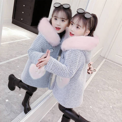 2022 New Fashion Kids Girl Overcoat Autumn Winter clothes Wool Coat for Teens Jacket Warm Long Outerwear coats Children clothing ► Photo 1/6