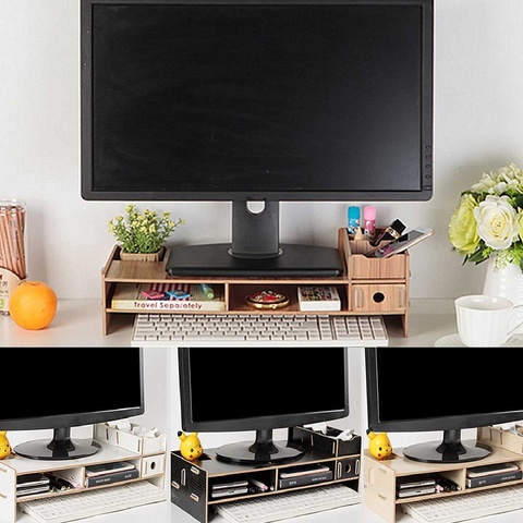 Wooden Monitor Holder Bracket Computer Stand Desktop Storage Shelf Laptop Stand Screen Rack Desk PC Riser Organizer 48*20*12.3cm ► Photo 1/6