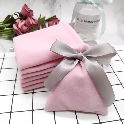 50Pcs 7cmx9cm Jewelry Velvet Bags With Ribbon Flannel Pouches Wedding Candy Gift Packing Christmas Decoration Can Custom Logo ► Photo 1/6