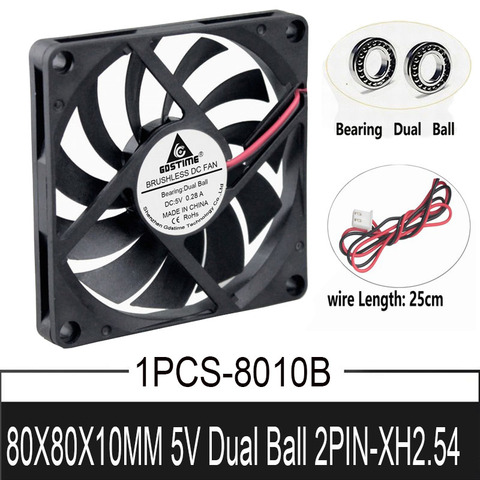 1PCS Gdstime 8010 2Pin 80x80x10mm Computer Case Motor Cooler Fan 5V 8cm DC Brushless PC cooler  80mm x 10mm 5 Volts Cooling Fan ► Photo 1/6