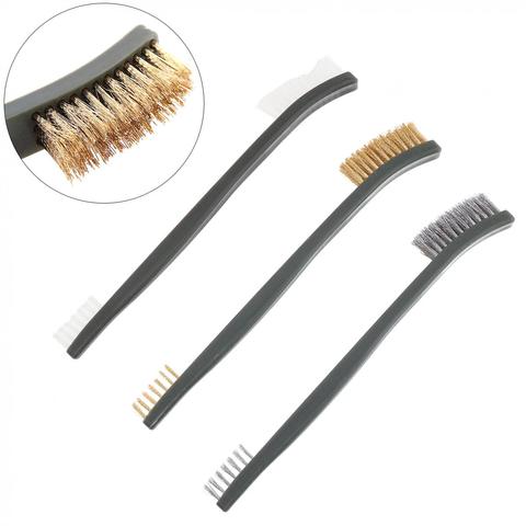 3pcs/lot  Mini Wire Brush Set Steel Brass Nylon Cleaning Polishing Detail Metal Rust Brush Cleaning Brush Tool ► Photo 1/6