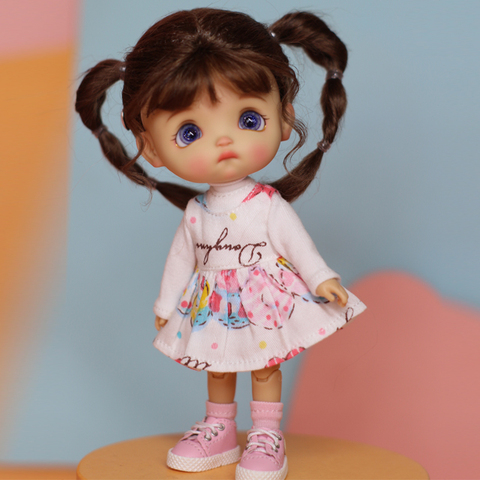 OB11 DOLL  black skin egg doll cute ponytail wig 1/12 1/8bjd baby head includes: doll ​head + wig + clothes + body + shoe ► Photo 1/6