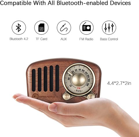 Radio Retro Bluetooth Speaker  Walnut Wooden FM Radio with Old Fashioned Classic Style, TF Card & MP3 Player Loud Volume ► Photo 1/4