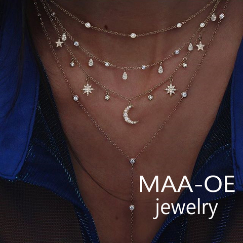 New Boho Geometry Necklace For Women 2022 Vintage Multi-layer Crystal Sequin Star Lock Pendants Necklaces Chokers Jewelry Gift ► Photo 1/6