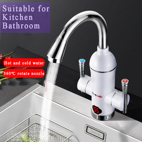 Electirc Instant Kitchen Faucet 220V 3000W Tankless Water Heater Tap 110V Element Flow Heater Hot Water Heated Tap Double Handle ► Photo 1/6