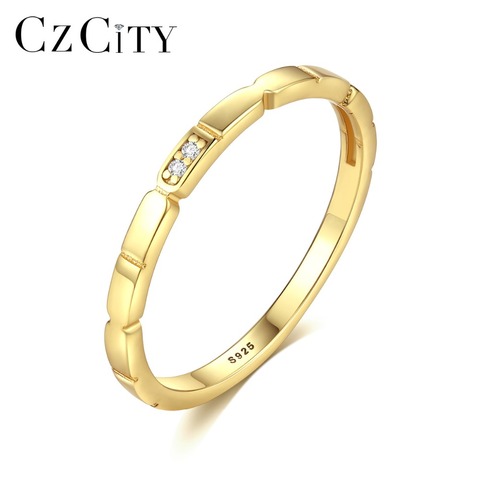 CZCITY Fashion 925 Silver Sterling Wedding Rings Twin Tiny Cubic Zircon Paved 18K Gold Plated Male Female Promise Rings Jewelry ► Photo 1/6