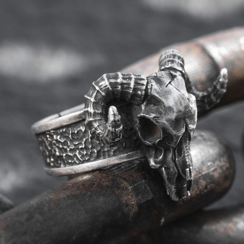 European and American Popular 999 Silver Punk Ram Head Skull Ring New Hot Selling Rock Motorcycle Men Ring ► Photo 1/6