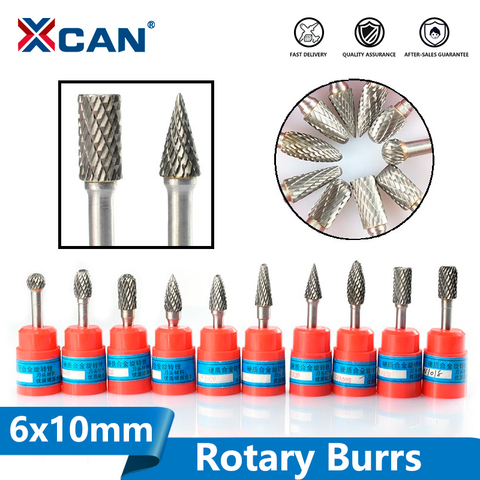 XCAN 1pc 6mm Shank Carbide Double Cut Rotary Burrs 10 Diameter Rotary File Power Tools Accessories Rotary Tools ► Photo 1/6