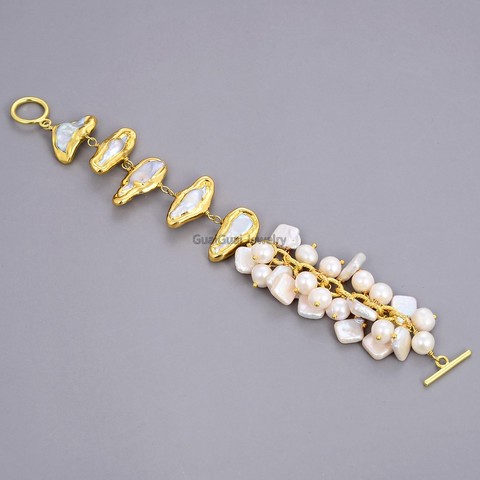 GuaiGuai Jewelry 8'' Freshwater White Biwa Keshi Pearl Potato Pearl Chain Bracelet free shipping ► Photo 1/6