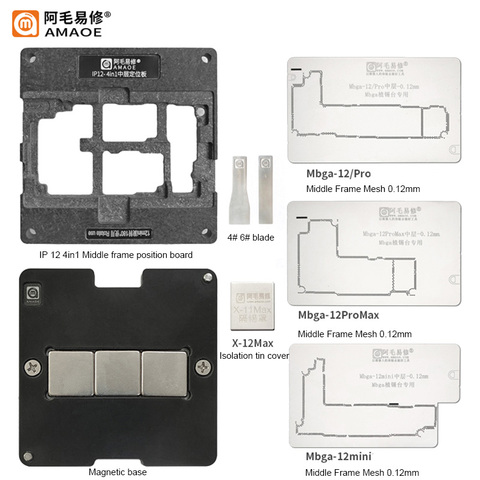 Amaoe Motherboard Middle Frame BGA Reballing Stencil Platform For iPhone 12 mini/12 Pro Max Middle Layer Planting Tin Template ► Photo 1/6