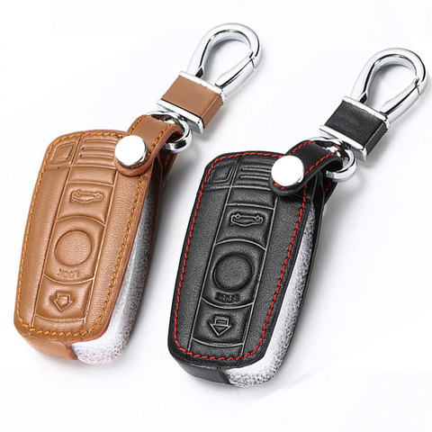 Leather Car Key Cases Key Holder KeyChain Cover for BMW E90 E60 E70 E87 3 5 6 Series M3 M5 X1 X5 X6 Z4 Smart Remote Controller ► Photo 1/5