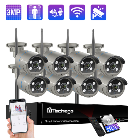 Techage 8CH 3MP Wireless Security Camera System Two-Way Audio Human Detection WiFi IP Camera CCTV Video Surveillance Camera Kit ► Photo 1/6