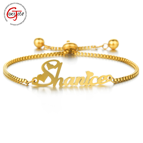 Goxijite Customized Name Bracelet Women Kids Stainless Steel Adjustable Stretch Arabic Letter Bracelets Gifts ► Photo 1/6