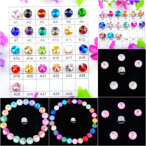Glass Crystal silver claw 7 sizes colors mix Rivoli round shape Sew on rhinestone beads garment shoes accessories diy decoration ► Photo 1/5