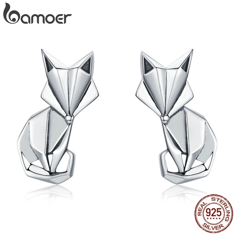 [Coupon $15 OFF $3] BAMOER Hot Sale Genuine 925 Sterling Silver Fashion Folding Fox Animal Stud Earrings Jewelry SCE526 ► Photo 1/5