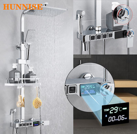 Bathroom Shower Faucet Polished Chrome Bathroom Shower Mixer Set Luxury Digital Bath Rainfall Shower System Thermostatic Faucet ► Photo 1/6