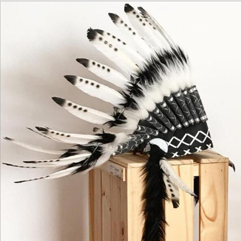 2022 Europe Fashion Indian Feather headdress Handmade feather headpiece headdress halloween Natural adjust feather hat costumes ► Photo 1/6