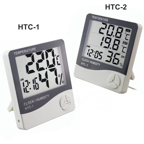 LCD Electronic Digital Temperature Humidity Meter Indoor Outdoor Thermometer  Hygrometer Alarm Clock Weather Station HTC-2 