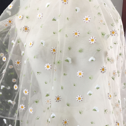Small Daisy Flower Mesh Embroidery Cloth French Net Lace Fabric DIY Curtain Dress Children's Clothing Baby Clothes Tulle Fabric ► Photo 1/5
