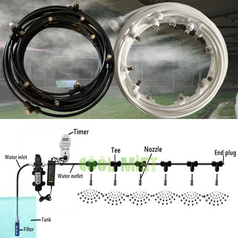 Water mist pump 12V 60W smart timer watering kit slip lock mist nozzle fine fog cooling misting system automatic irrigation S348 ► Photo 1/6