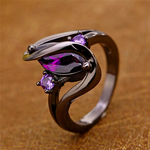 New Unique Black Rings Fashion Purple CZ Crystal Rings for Women Luxury Oval Zircon Rings Wedding Engagement Jewelry 2022 Hot ► Photo 1/6