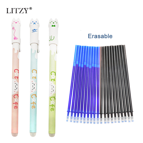 3+10pcs/lot Cat Erasable Pen Cute 0.5mm Blue Kawaii Gel Pen Student Stationery Gift School Office Pens Writing Tool Supplies ► Photo 1/6