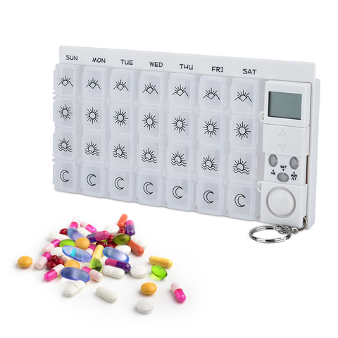 7 Days Pill Box Medicine Pill Case Organizer LED Timer Reminder 28 Grids Weekly Tablets Storage Pill Dispenser Alarm Clock ► Photo 1/6