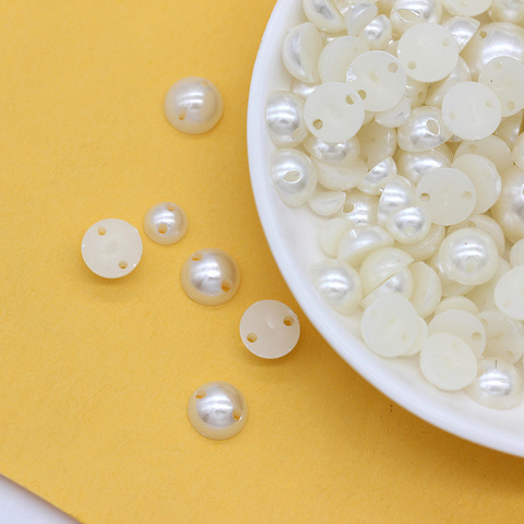 5/6/8/10/12/14mm sew on pearl half round 2 hole flatback buttons ivory pearl crystal trims Acrylic beads For Garment Decorations ► Photo 1/4