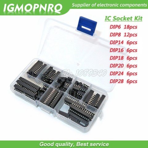 66pcs/lot DIP IC Sockets Adaptor Solder Type Socket Kit 6 8 14 16 18 20 24 28 pins New ► Photo 1/2