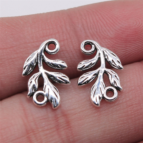 WYSIWYG 15pcs Leaf Connector Charms Diy Alloy Jewelry Findings Antique Silver Color 10x15mm ► Photo 1/5