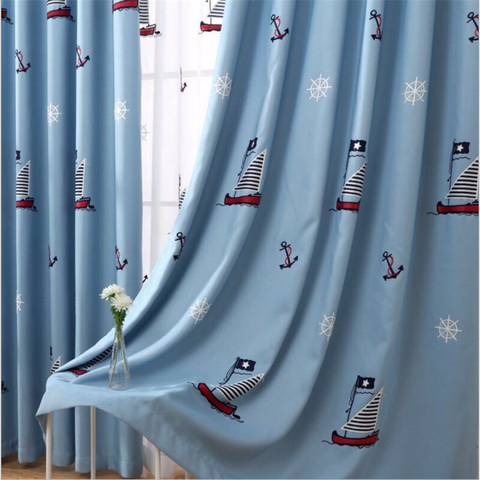 Modern Kids Bedroom Curtain Sailing Boat Blackout Curtain Cartoon Finished Boy Children Living Room Blue Curtains For Kids ► Photo 1/6
