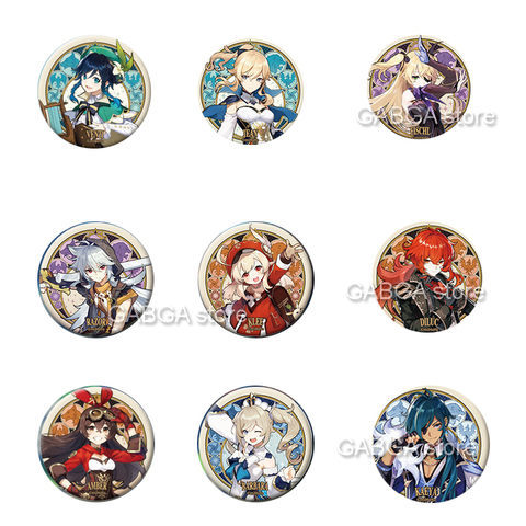 anime genshin impact badge pin brooch cosplay mona albedo Jean Gunnhildr lisa barbara zhongli razor venti  diona fischl ► Photo 1/6