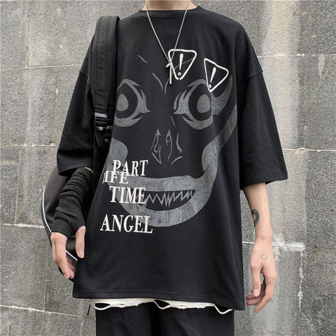 Punk Rock Men T Shirt Streetwear Hip Hop Oversized Black Cat