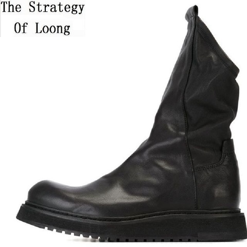 Spring Autumn British Style Men Genuine Leather Half Equestrian Boots Winter Male Plush High-top Mid-Calf Work Boots 20220114 ► Photo 1/6