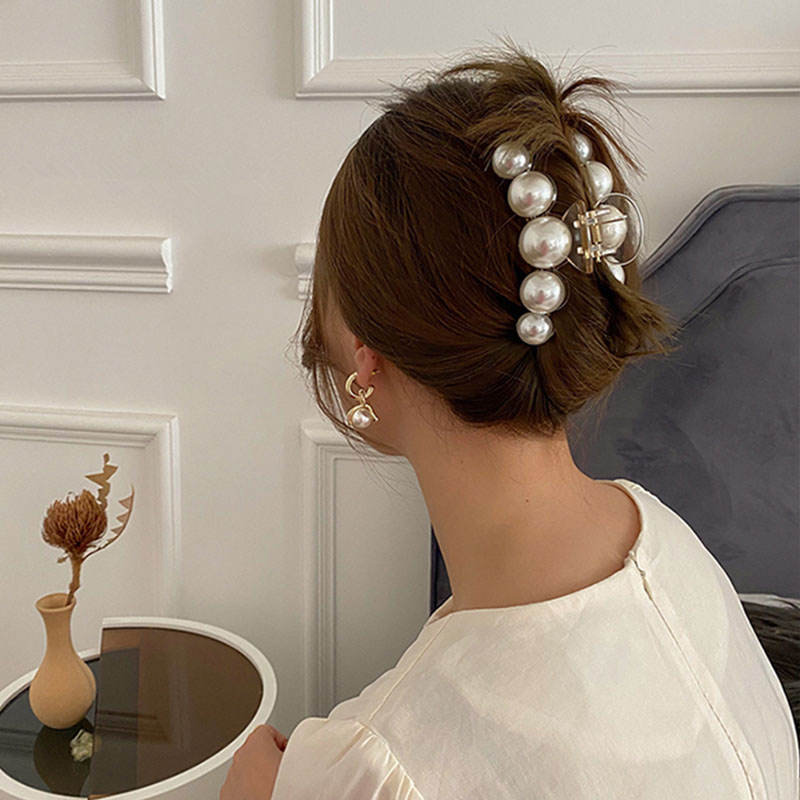 Women Plastic Claw Hair Clip Pearl Hairpin Hair Accessories Crystal 
