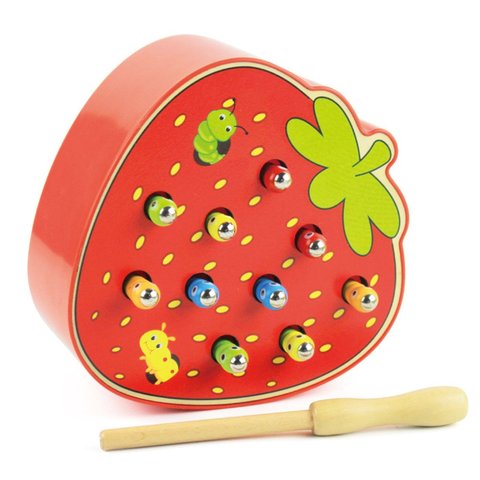 1pcs Fruit Shape Kids Wooden Toys Catch Worms Games with Magnetic Stick Montessori Early Educational Blocks Kids Interactive Toy ► Photo 1/6