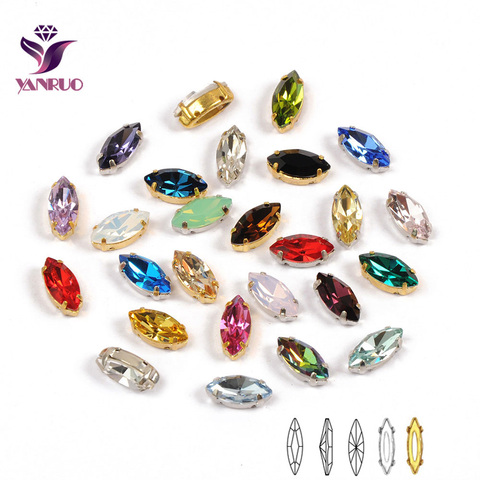 YANRUO 4200 Navette Colors Beads Fancy Stones Silver Claw Setting Glass For Needlework Jewelry Garment Sewing Crafts ► Photo 1/6